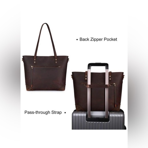 New! Women's Vintage Genuine Leather Shoulder Bag Work Totes Handbag, Dark Brown - Picture 5 of 16